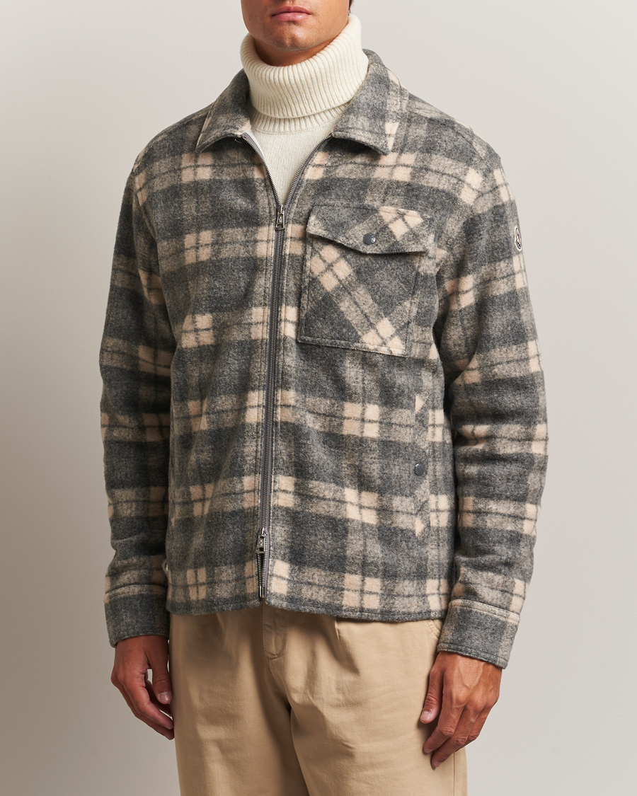 Herre | Skjorter | Moncler | Wool Zip Overshirt Grey Check