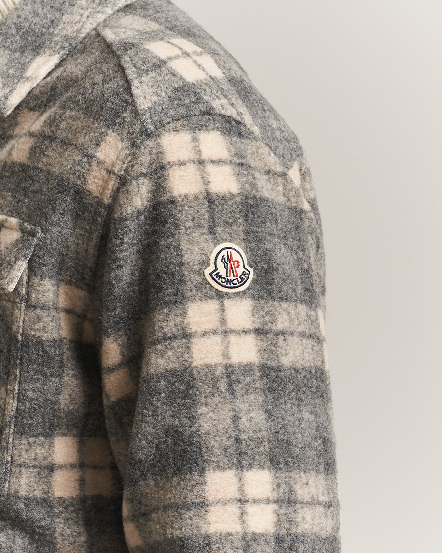 Herre | Skjorter | Moncler | Wool Zip Overshirt Grey Check