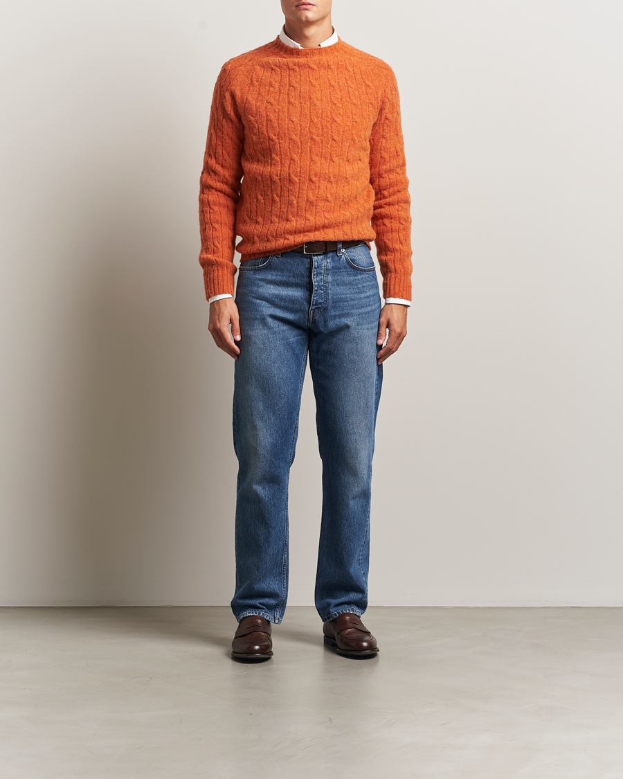 Herre | Gensere | Morris | Brushed Cable Sweater Orange