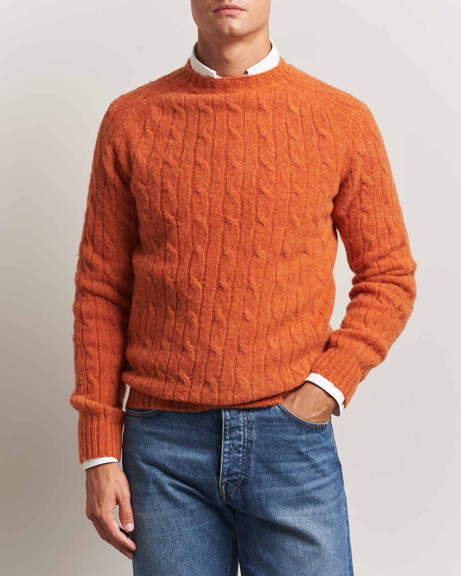 Herre | Gensere | Morris | Brushed Cable Sweater Orange