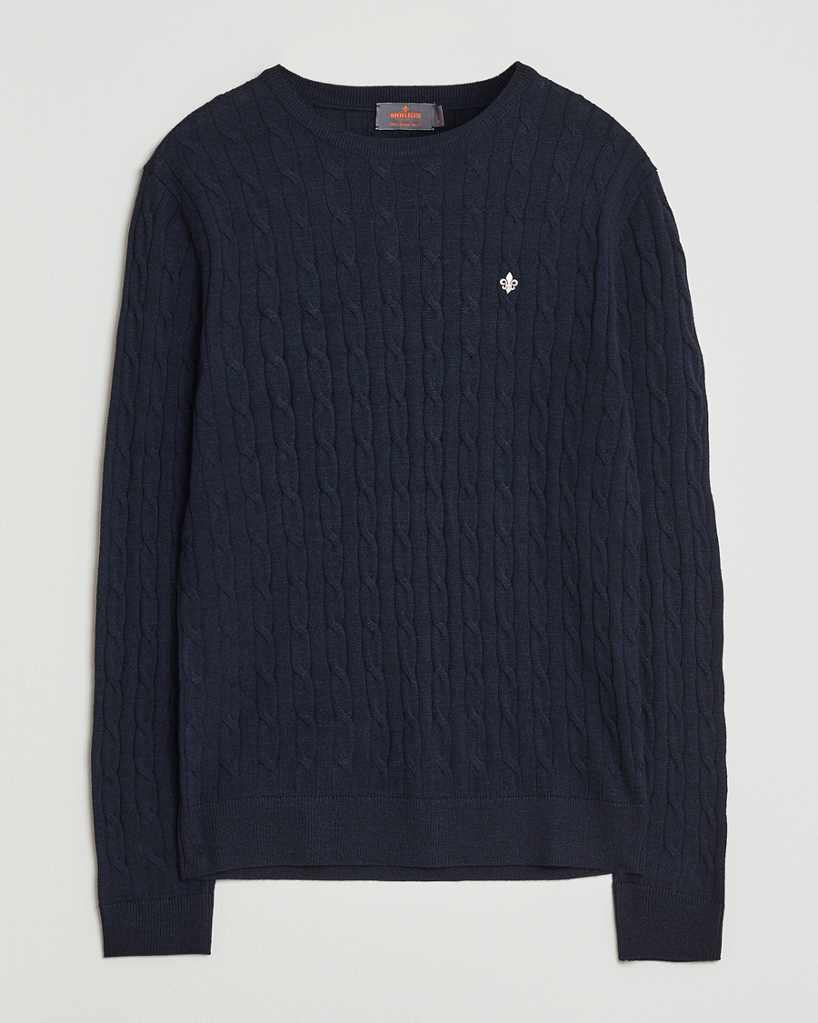 Herre | Gensere | Morris | Merino Cable O-Neck Navy
