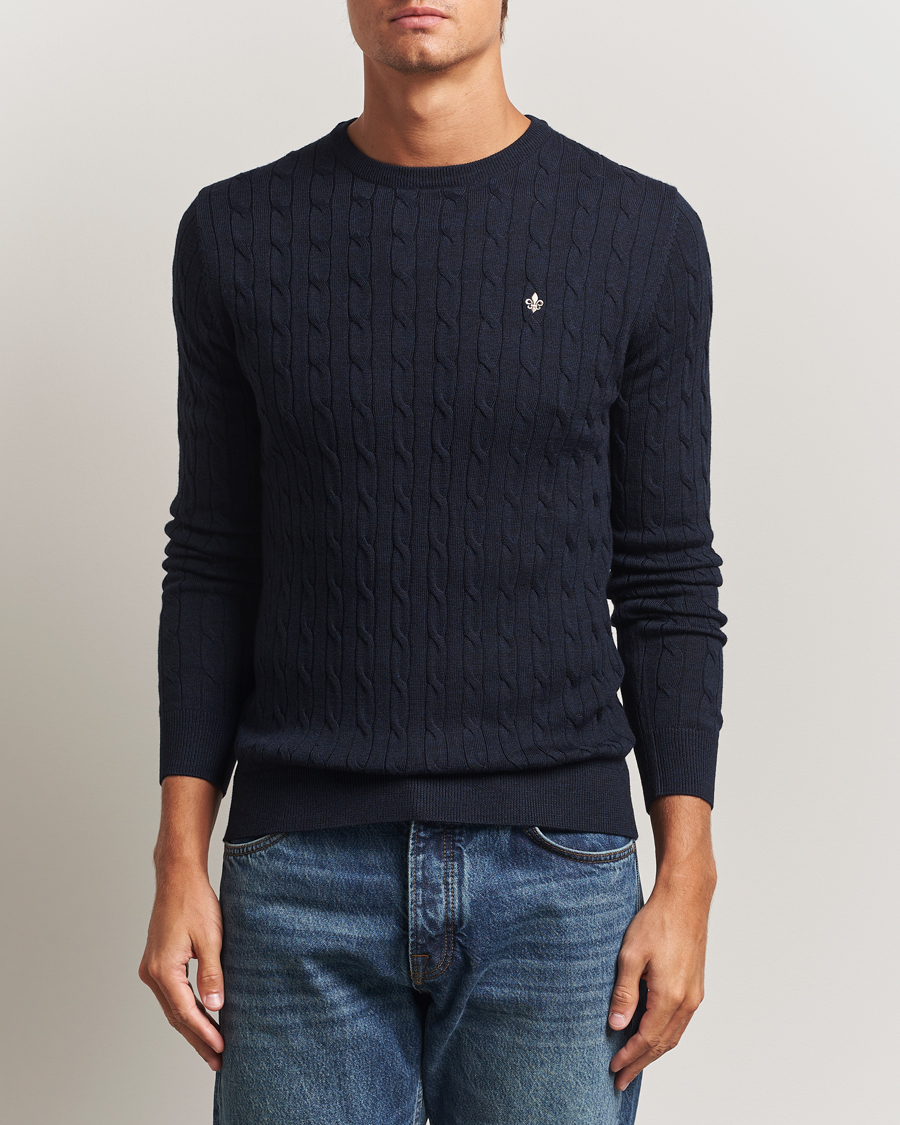 Herre | Gensere | Morris | Merino Cable O-Neck Navy