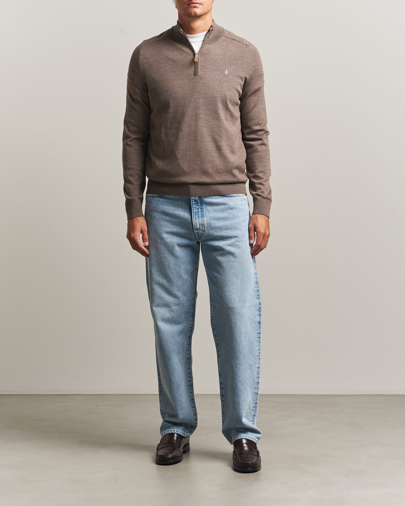 Herre | Gensere | Morris | John Merino Half Zip Brown