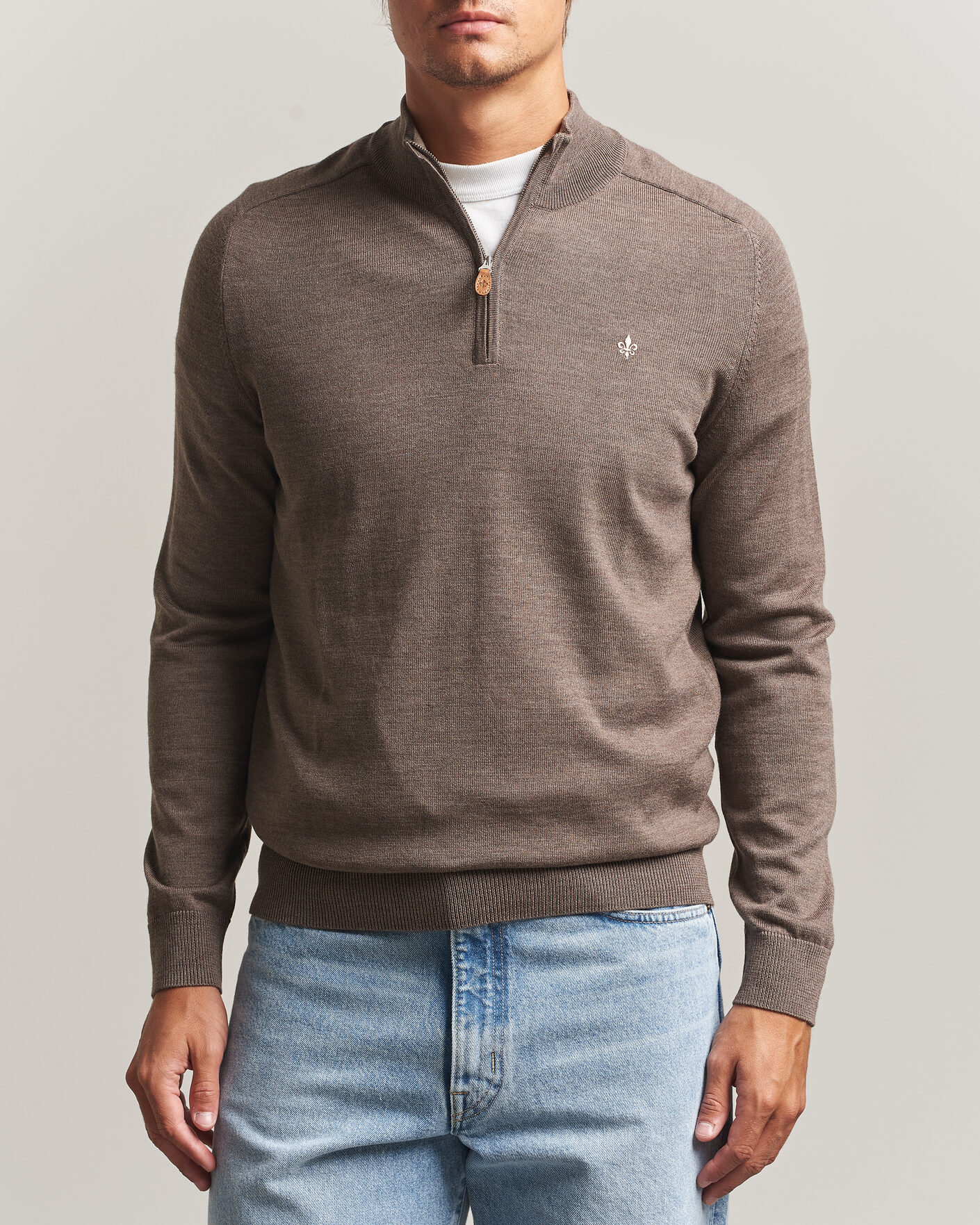 Herre | Gensere | Morris | John Merino Half Zip Brown