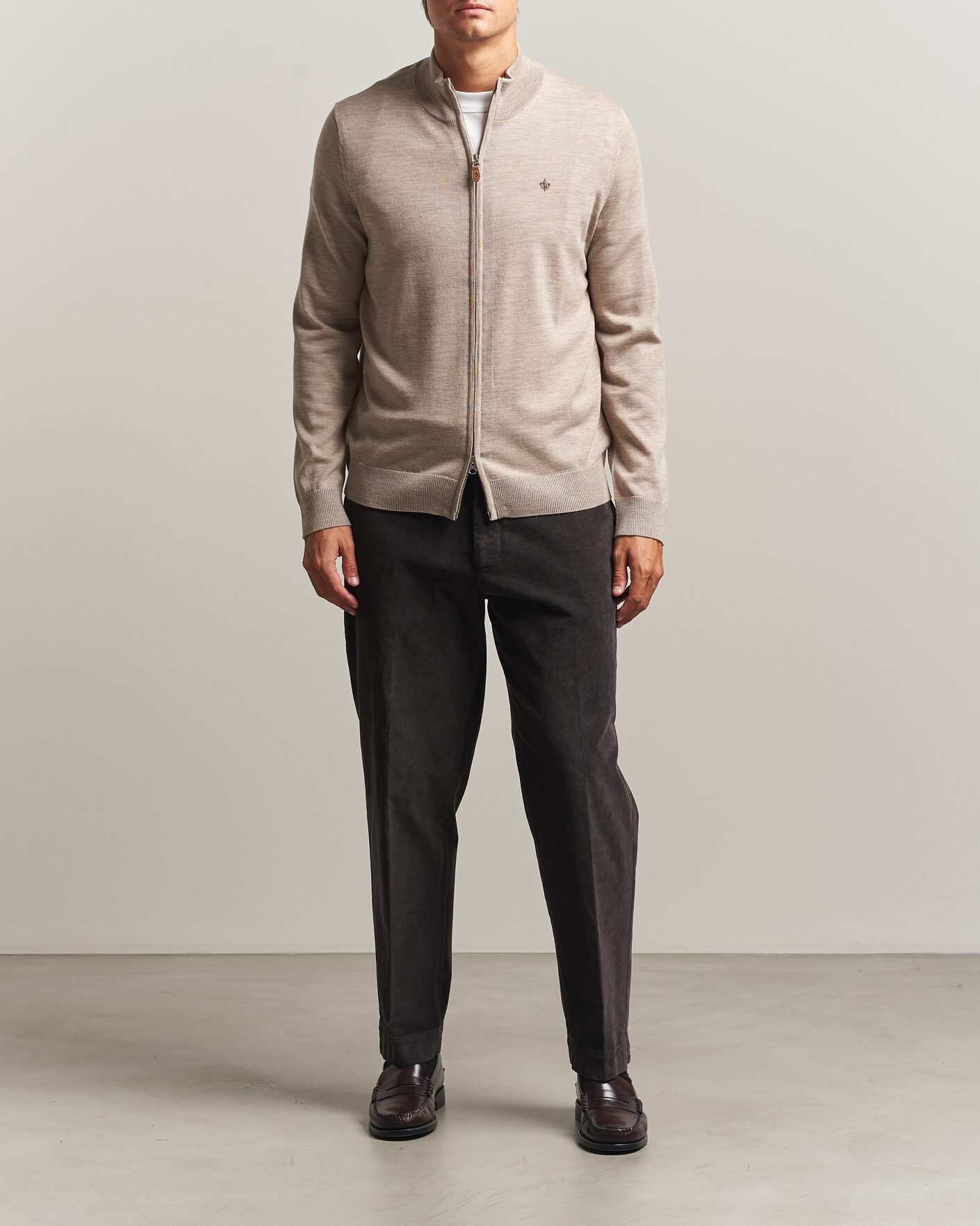 Herre | Gensere | Morris | Merino Full Zip Cardigan Khaki