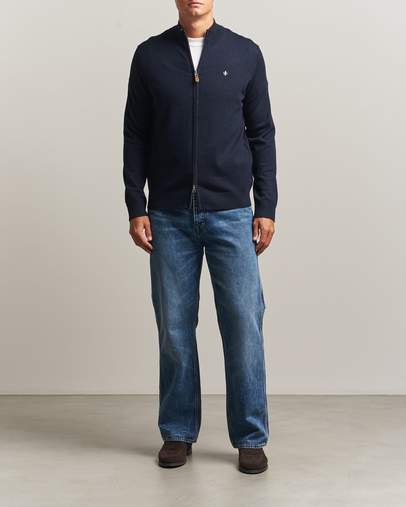Herre | Gensere | Morris | Merino Full Zip Cardigan Navy
