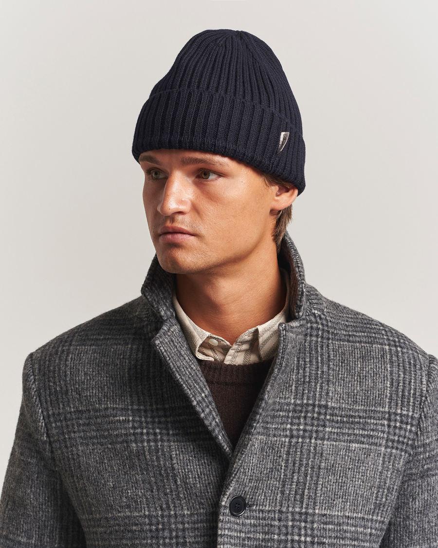 Herre | Luer | Stenströms | Rib Knitted Merino Beanie Navy