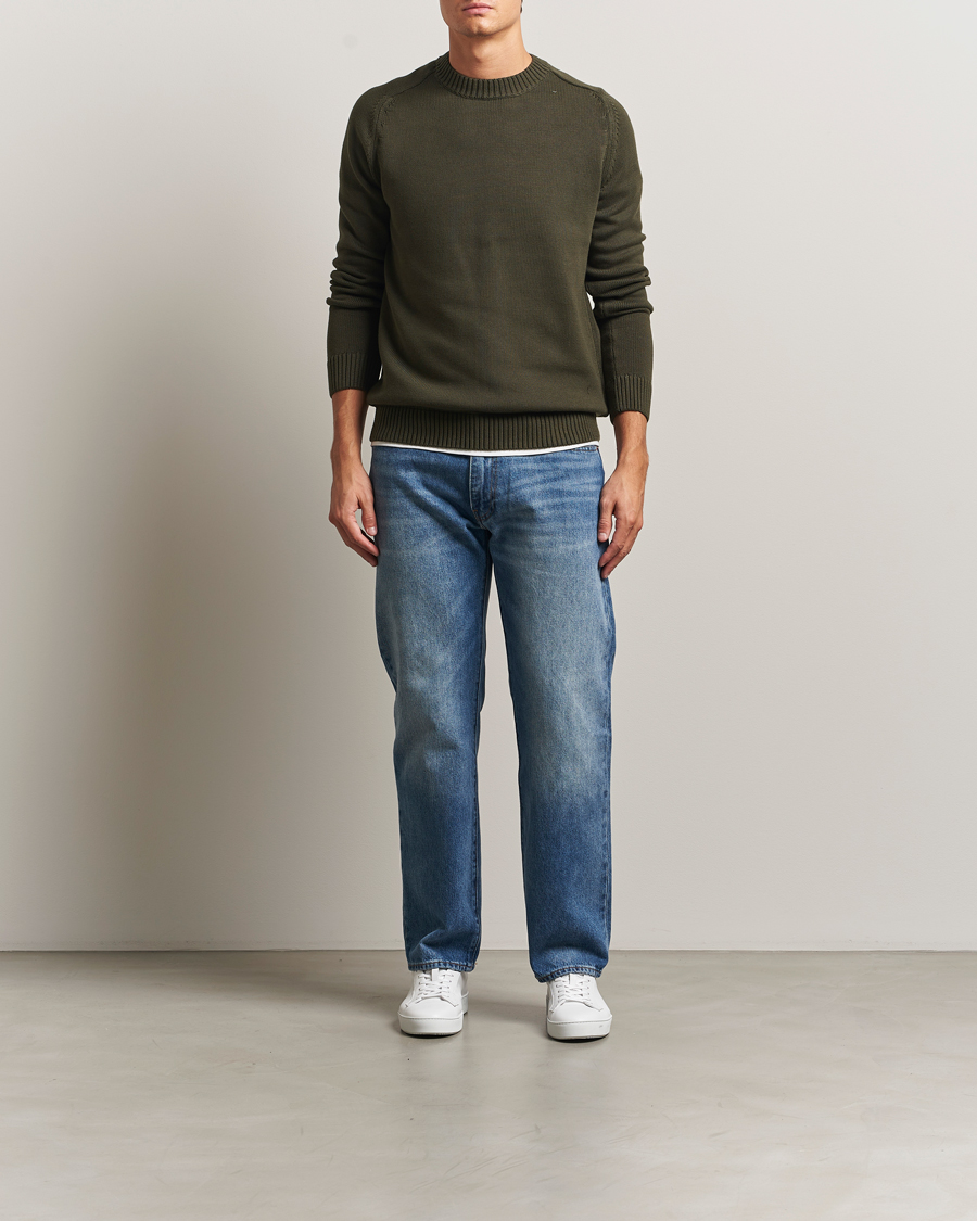 Herre | Gensere | KnowledgeCotton Apparel | Plain Knitted Cotton Crewneck Forest Night