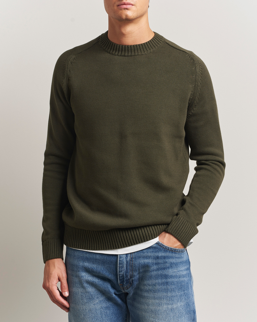 Herre | Gensere | KnowledgeCotton Apparel | Plain Knitted Cotton Crewneck Forest Night