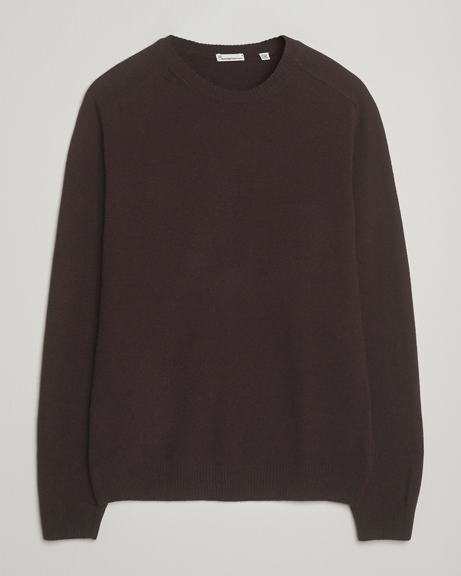 Herre | Gensere | KnowledgeCotton Apparel | Lambswool Roundneck Chocolate