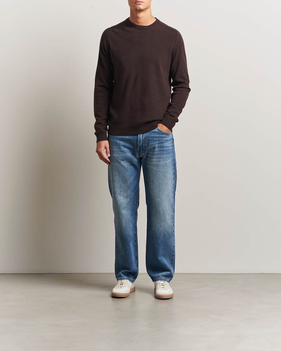 Herre | Gensere | KnowledgeCotton Apparel | Lambswool Roundneck Chocolate