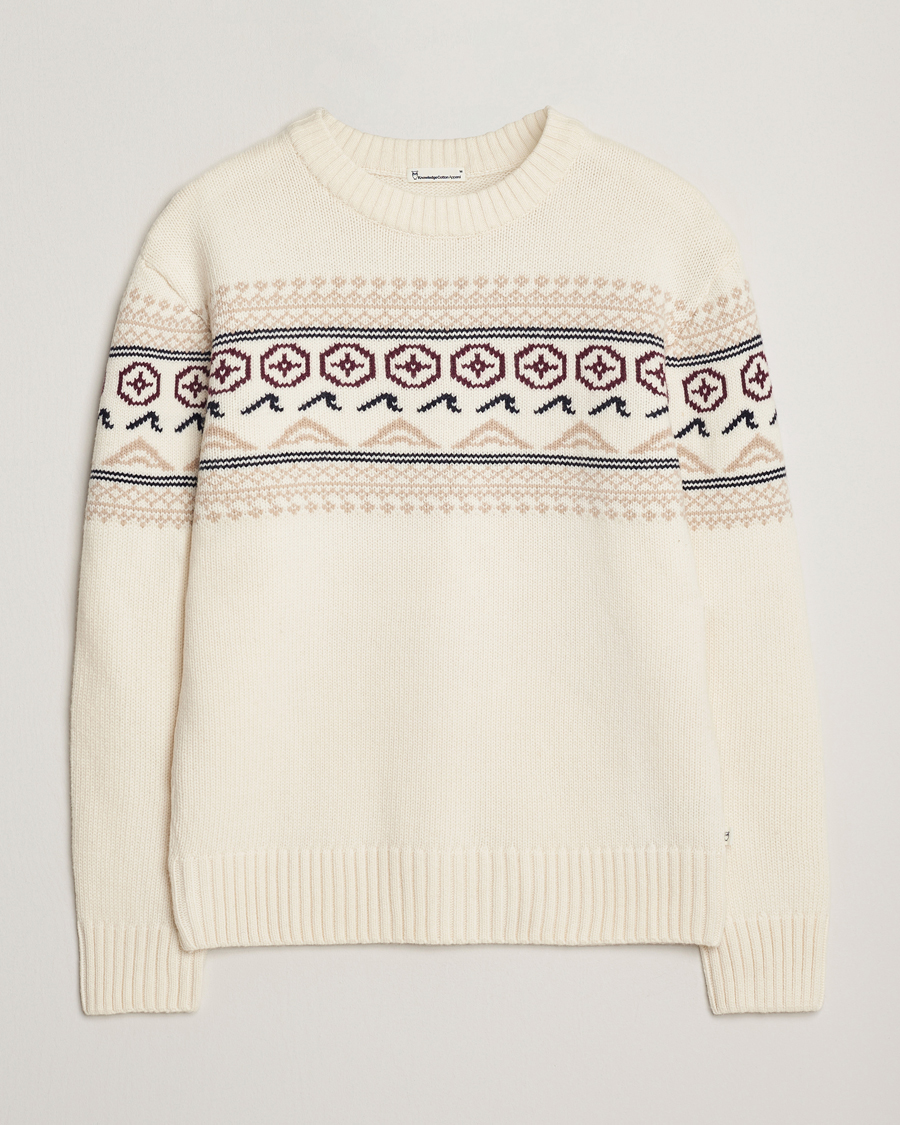 Herre | Gensere | KnowledgeCotton Apparel | Lambswool Knitted Crewneck Egret