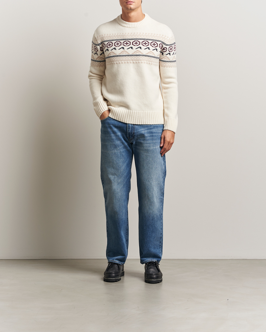 Herre | Gensere | KnowledgeCotton Apparel | Lambswool Knitted Crewneck Egret