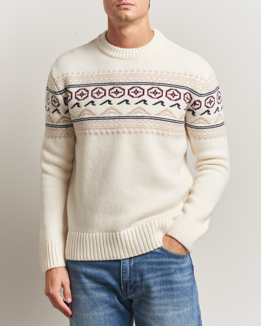 Herre | Gensere | KnowledgeCotton Apparel | Lambswool Knitted Crewneck Egret