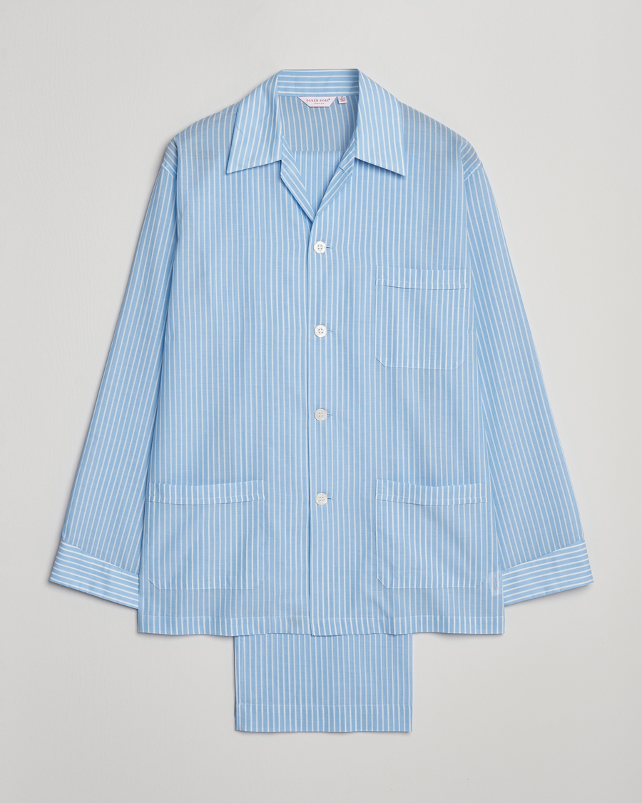 Herre | Pyjamaser og badekåper | Derek Rose | Striped Cotton Pyjama Set Light Blue