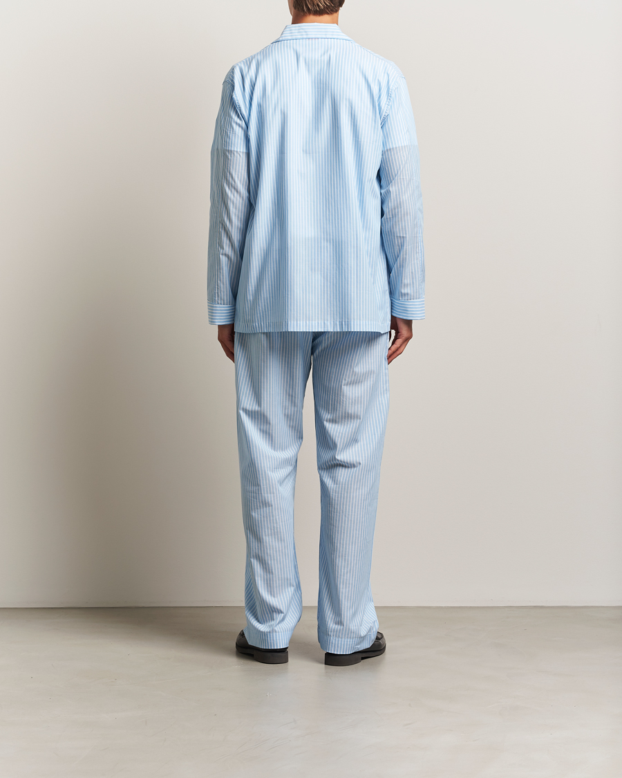 Herre | Pyjamaser og badekåper | Derek Rose | Striped Cotton Pyjama Set Light Blue