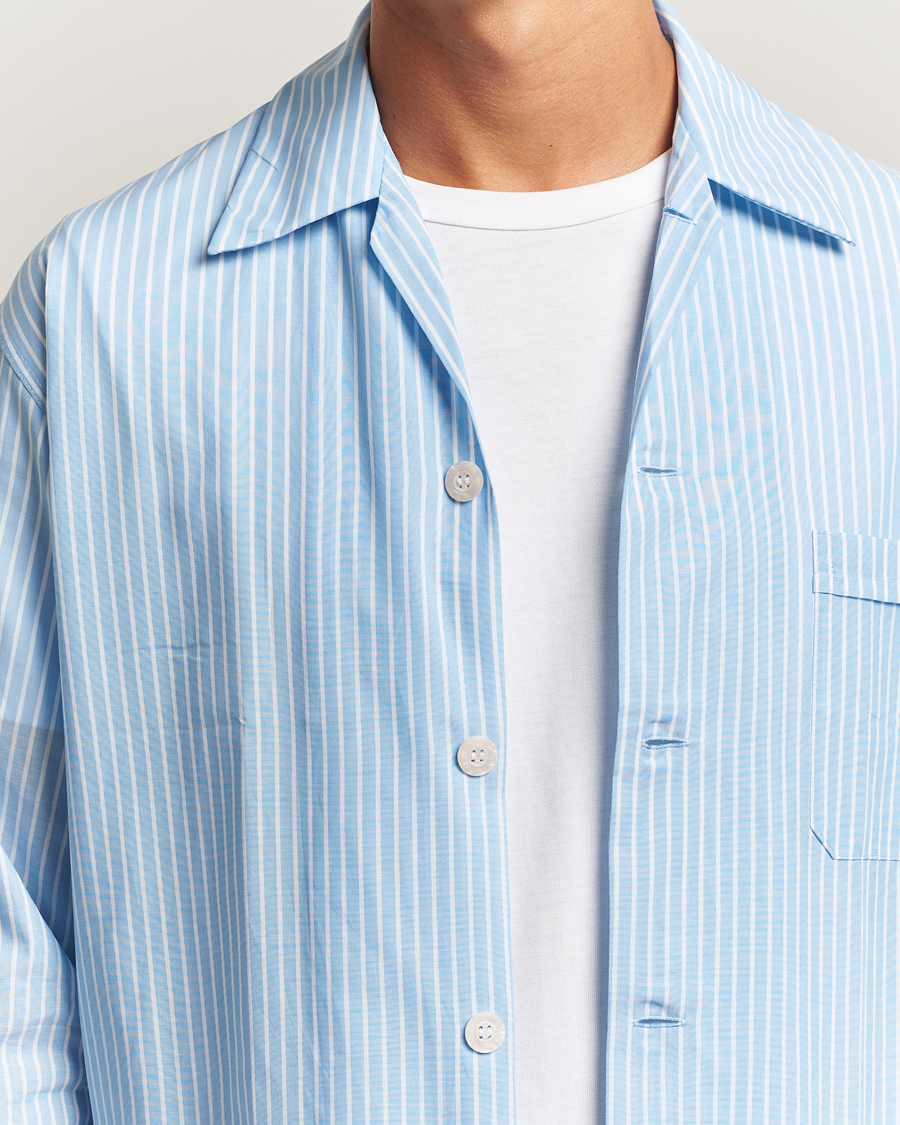 Herre | Pyjamaser og badekåper | Derek Rose | Striped Cotton Pyjama Set Light Blue