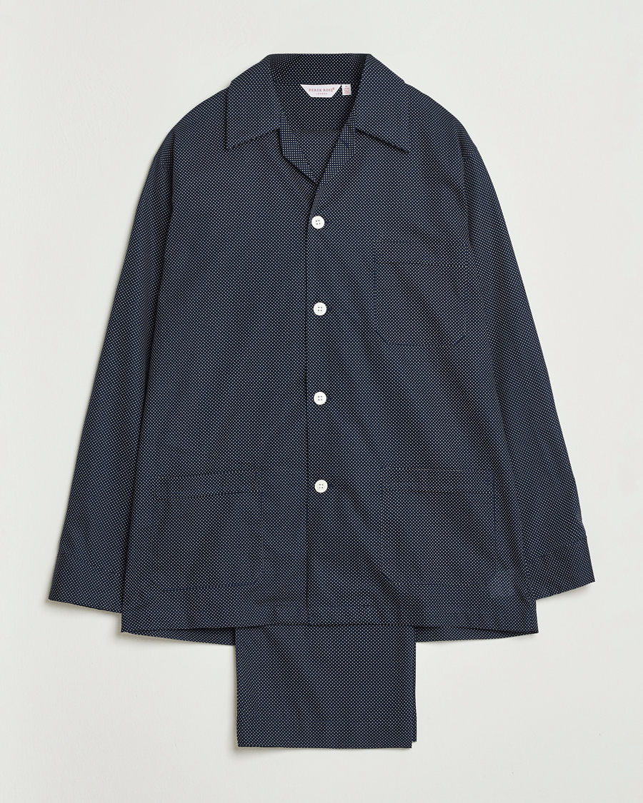 Herre | Pyjamaser og badekåper | Derek Rose | Printed Cotton Pyjama Set Navy