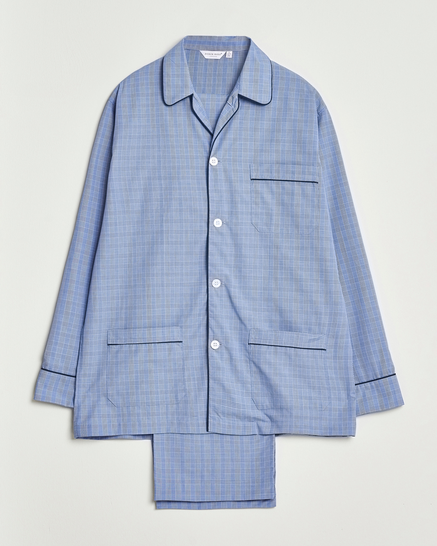Herre | Pyjamaser og badekåper | Derek Rose | Piped Cotton Pyjama Set Light Blue