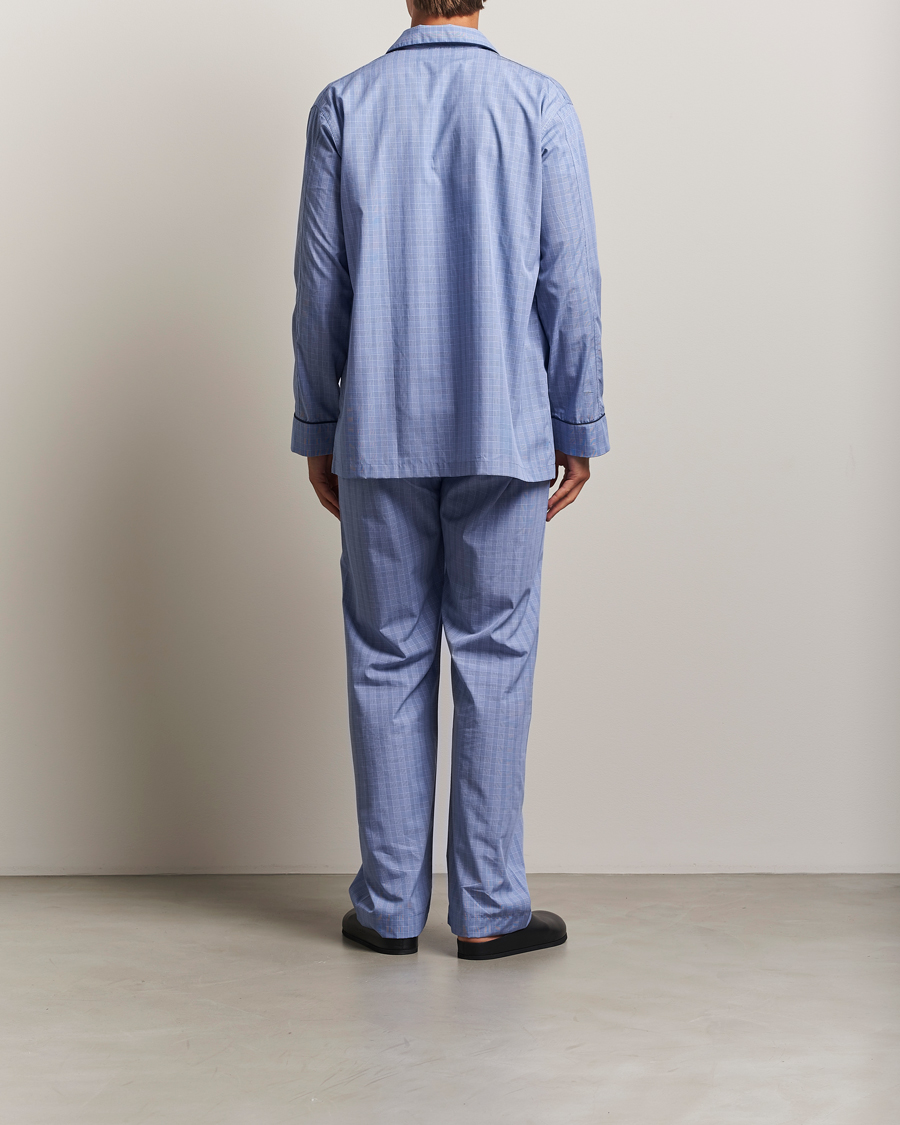 Herre | Pyjamaser og badekåper | Derek Rose | Piped Cotton Pyjama Set Light Blue