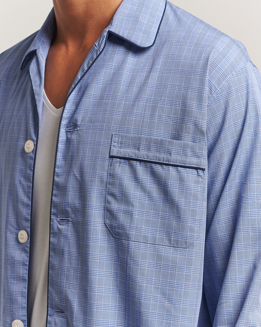 Herre | Pyjamaser og badekåper | Derek Rose | Piped Cotton Pyjama Set Light Blue