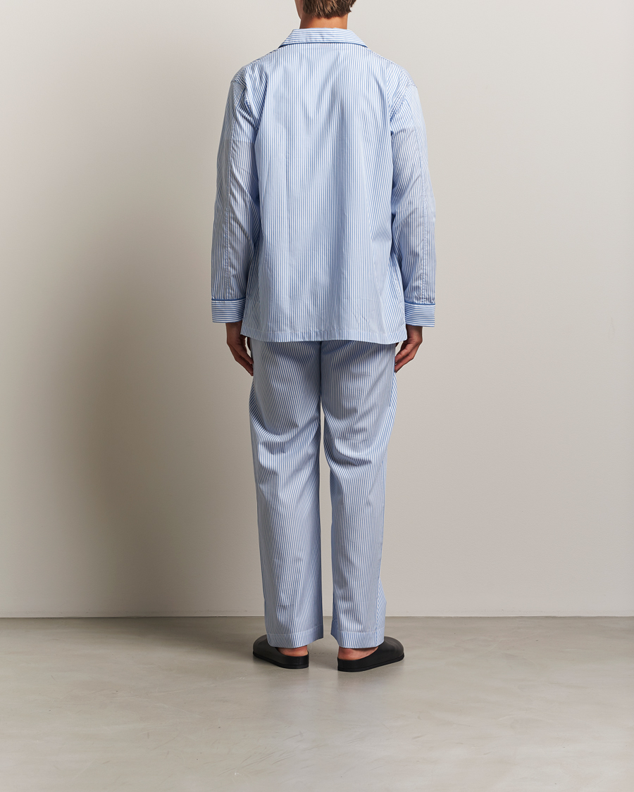 Herre | Pyjamaser og badekåper | Derek Rose | Striped Piped Cotton Pyjama Set Blue/White