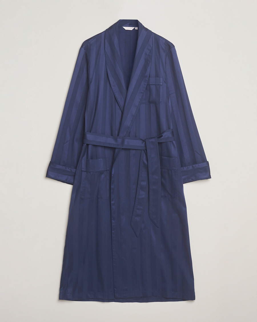 Herre | Pyjamaser og badekåper | Derek Rose | Striped Cotton Dressing Gown Navy