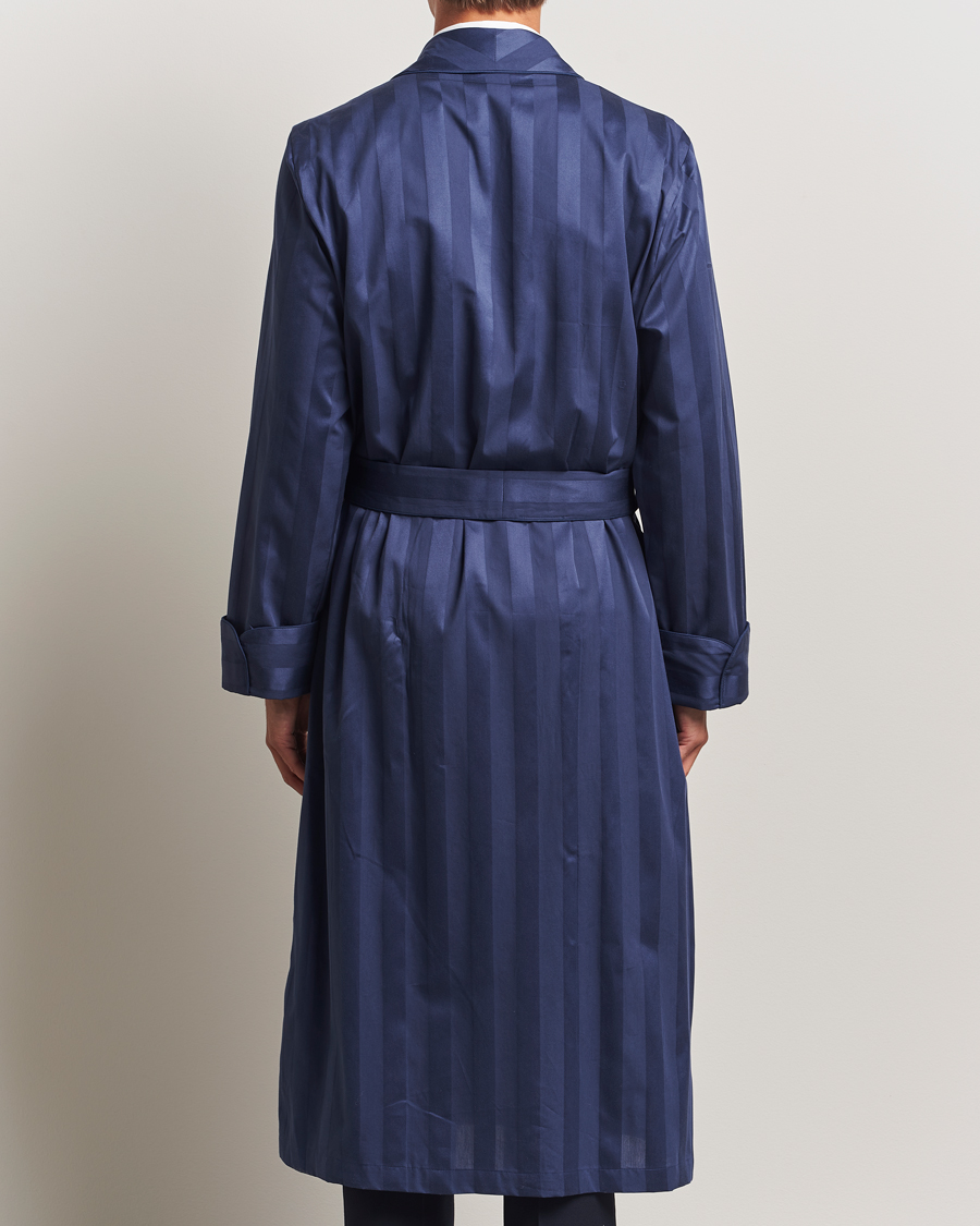 Herre | Pyjamaser og badekåper | Derek Rose | Striped Cotton Dressing Gown Navy