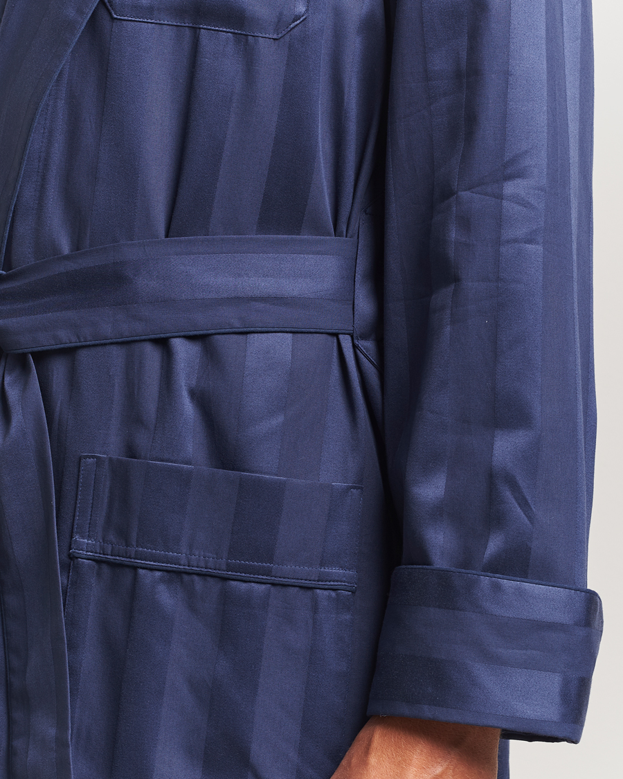 Herre | Pyjamaser og badekåper | Derek Rose | Striped Cotton Dressing Gown Navy