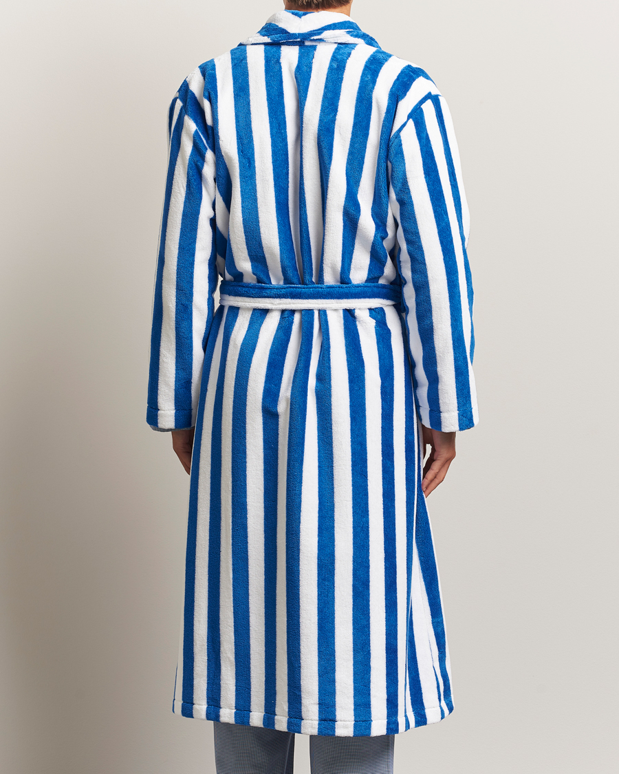 Herre | Pyjamaser og badekåper | Derek Rose | Striped Cotton Velour Gown Blue/White