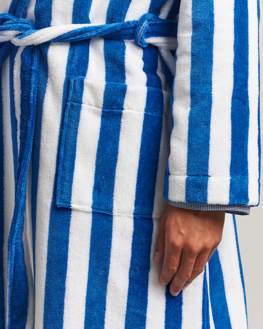 Herre | Pyjamaser og badekåper | Derek Rose | Striped Cotton Velour Gown Blue/White