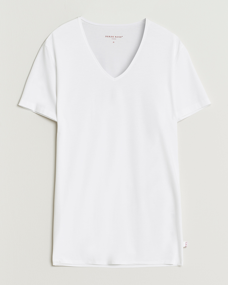 Herre | T-Shirts | Derek Rose | Pima Cotton V-Neck T-Shirt White