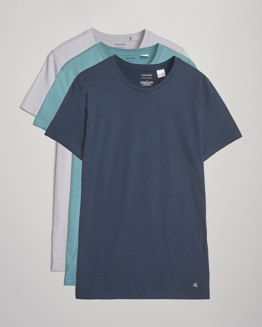 Herre | T-Shirts | Calvin Klein | 3-Pack Cotton Crew Neck T-Shirt Blue/Grey/Green