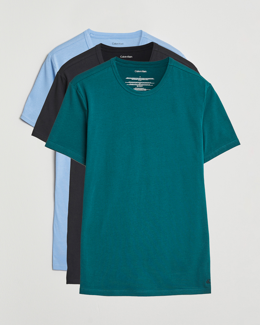 Herre | T-Shirts | Calvin Klein | 3-Pack Cotton Stretch Crew Neck T-Shirt Black/Green/Blue