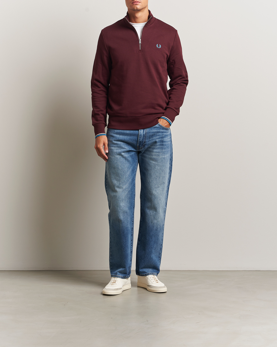 Herre | Gensere | Fred Perry | Half Zip Sweatshirt Oxblood