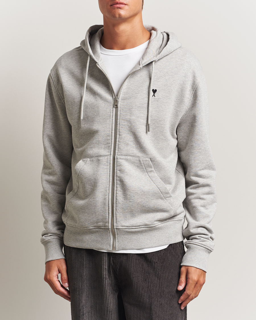 Herre | Gensere | AMI | Black Heart Logo Full Zip Hoodie Grey Heather