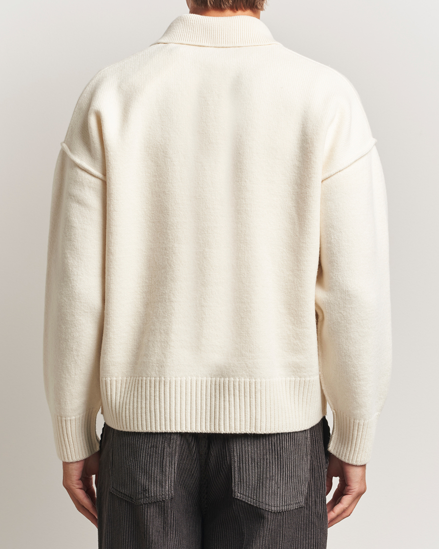Herre | Gensere | AMI | Big Heart Logo Wool Knitted Polo Ecru