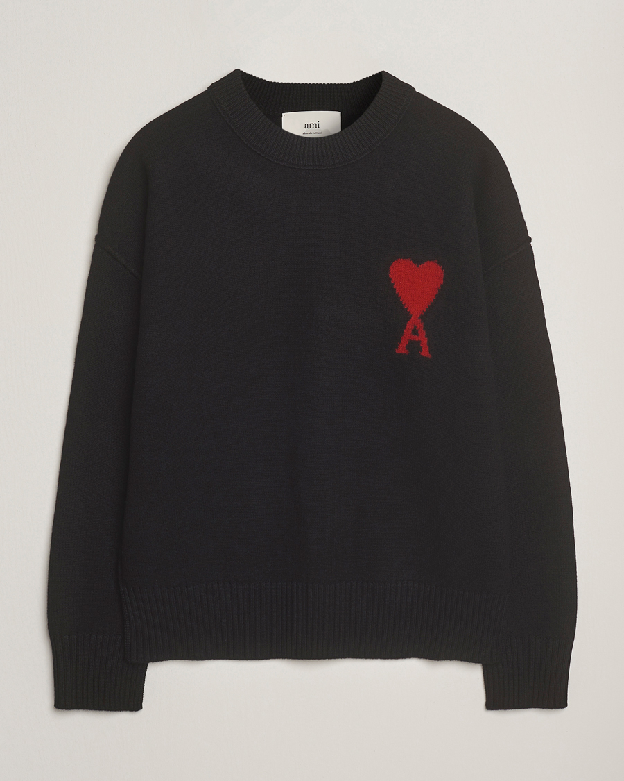 Herre | Gensere | AMI | Big Heart Logo Wool Knitted Sweater Black