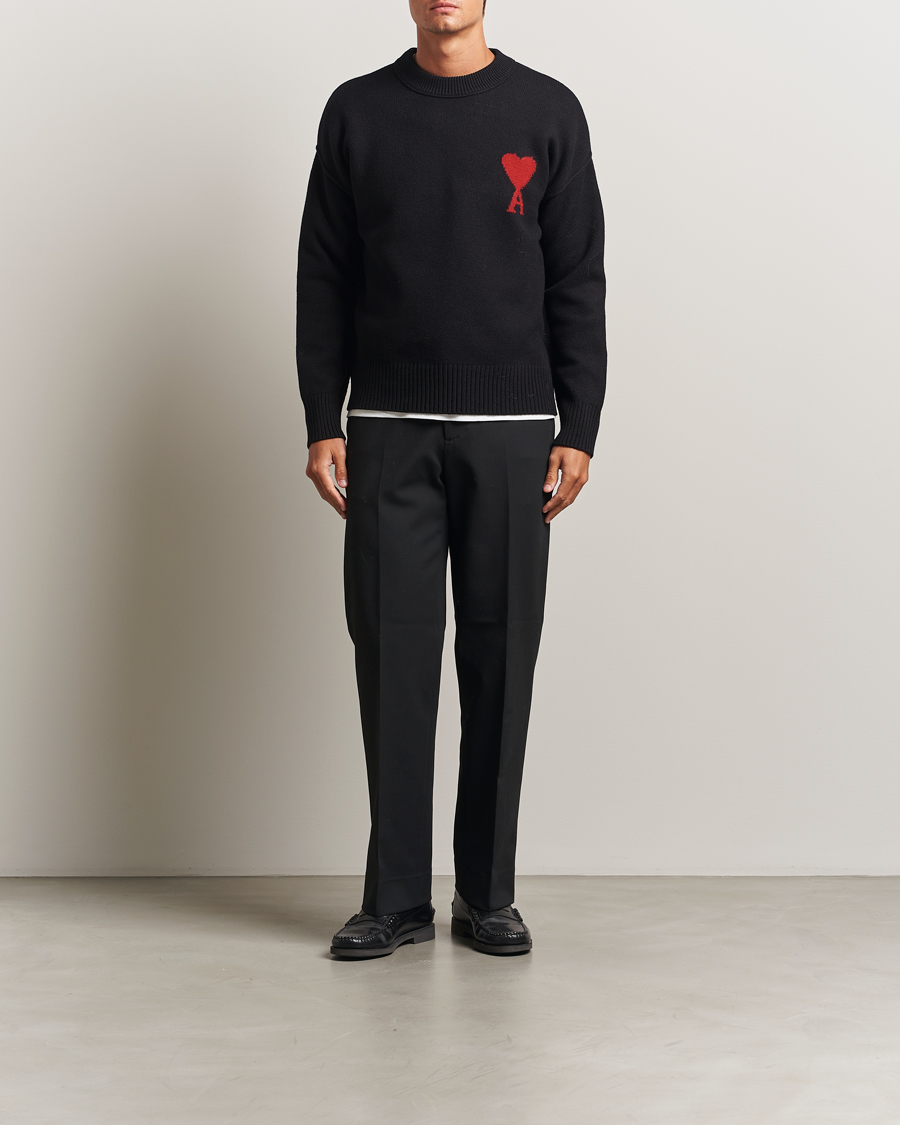 Herre | Gensere | AMI | Big Heart Logo Wool Knitted Sweater Black