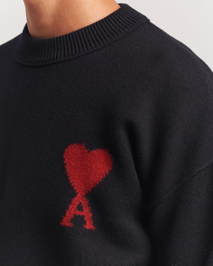 Herre | Gensere | AMI | Big Heart Logo Wool Knitted Sweater Black