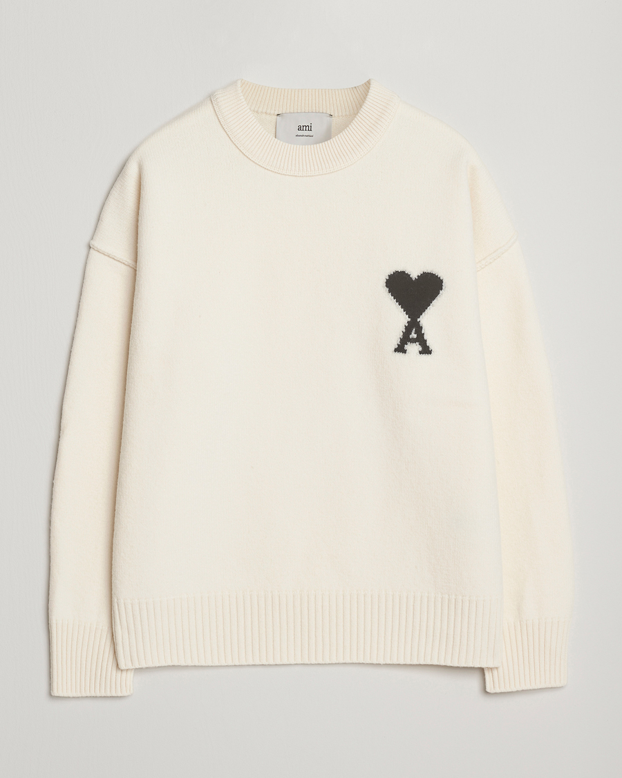 Herre | Gensere | AMI | Big Heart Logo Wool Knitted Sweater Ecru