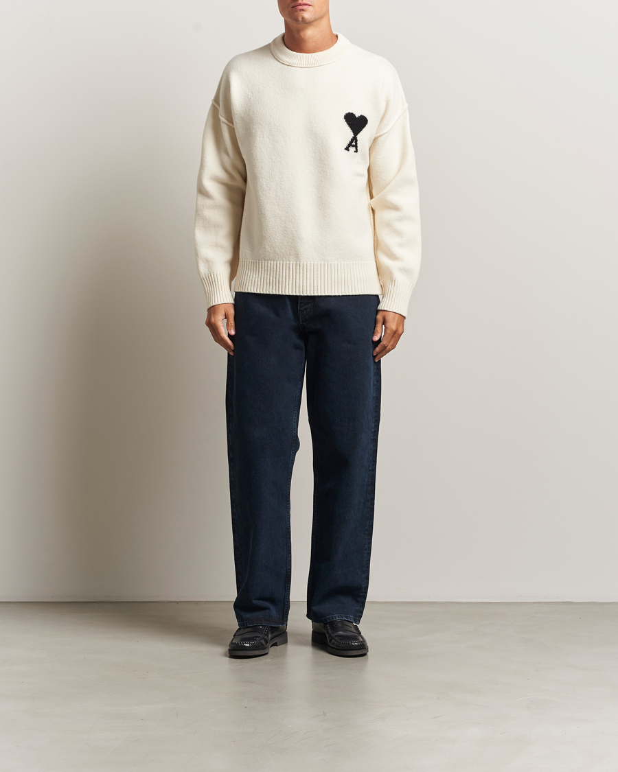 Herre | Gensere | AMI | Big Heart Logo Wool Knitted Sweater Ecru