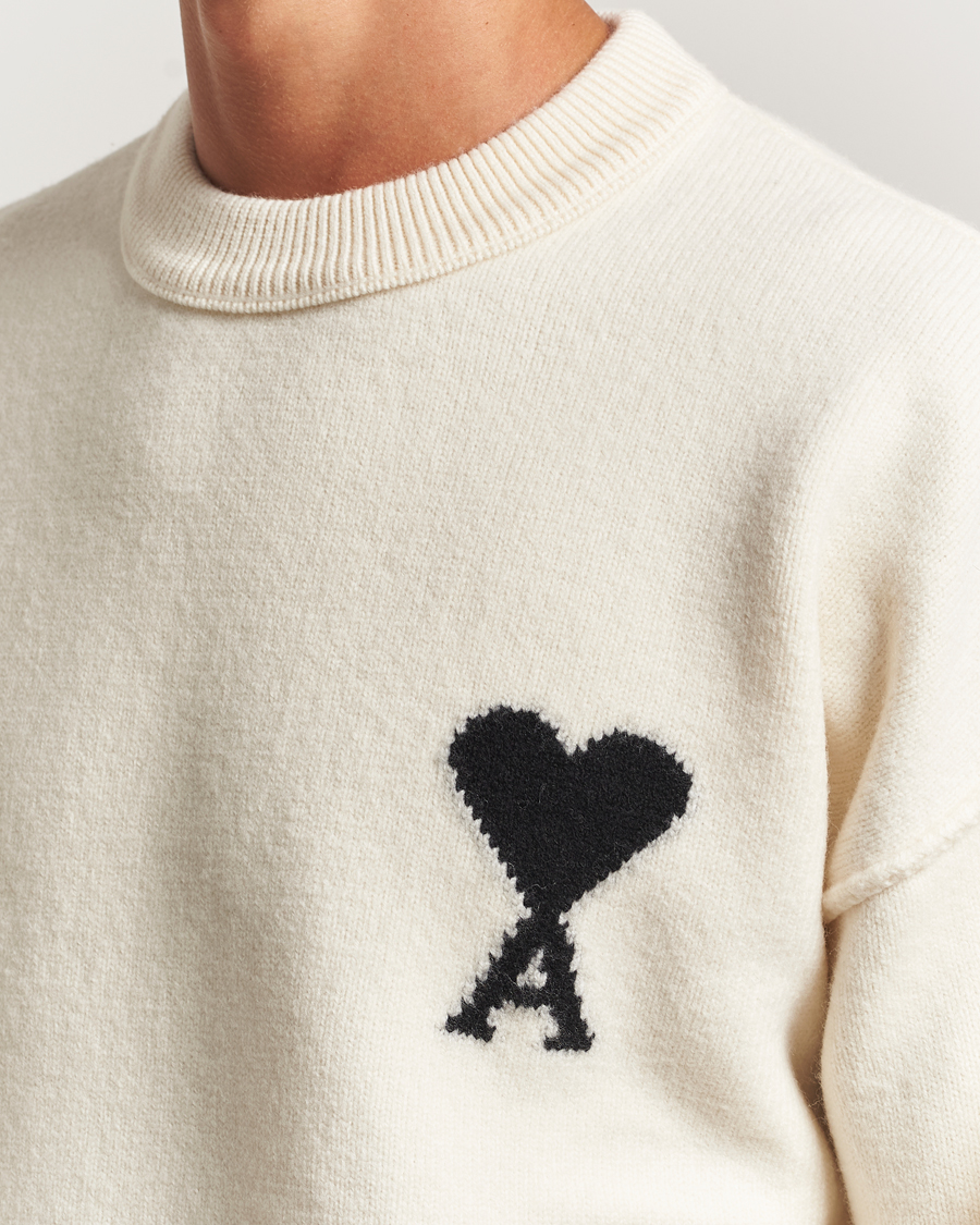 Herre | Gensere | AMI | Big Heart Logo Wool Knitted Sweater Ecru