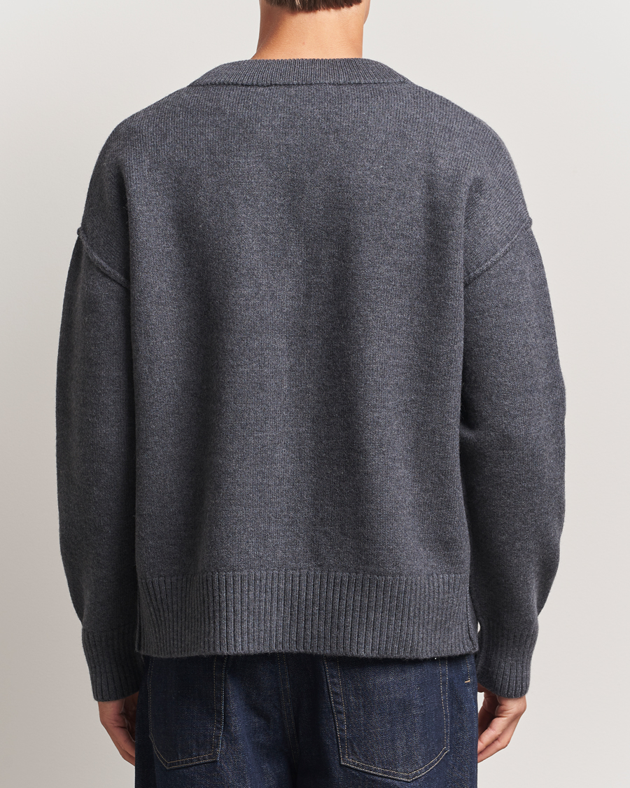 Herre | Gensere | AMI | Big Heart Logo Wool Knitted Cardigan Dark Grey