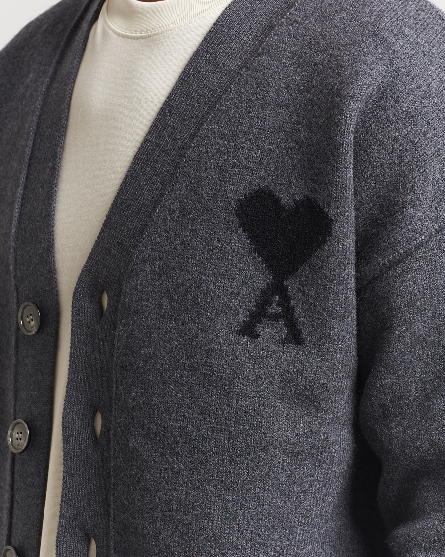 Herre | Gensere | AMI | Big Heart Logo Wool Knitted Cardigan Dark Grey