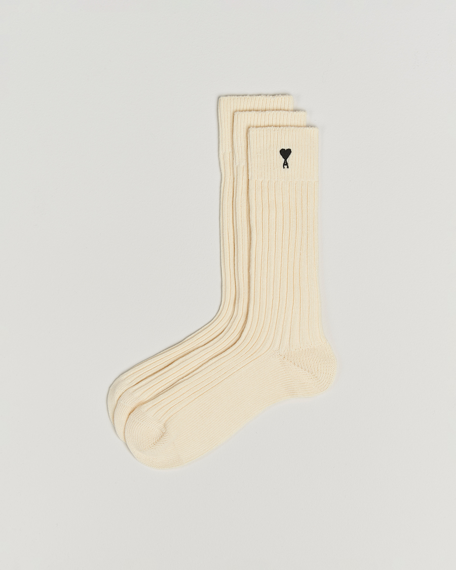 Herre | Undertøy | AMI | 3-Pack Heart Logo Cotton Socks Ecru