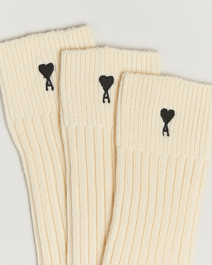 Herre | Undertøy | AMI | 3-Pack Heart Logo Cotton Socks Ecru