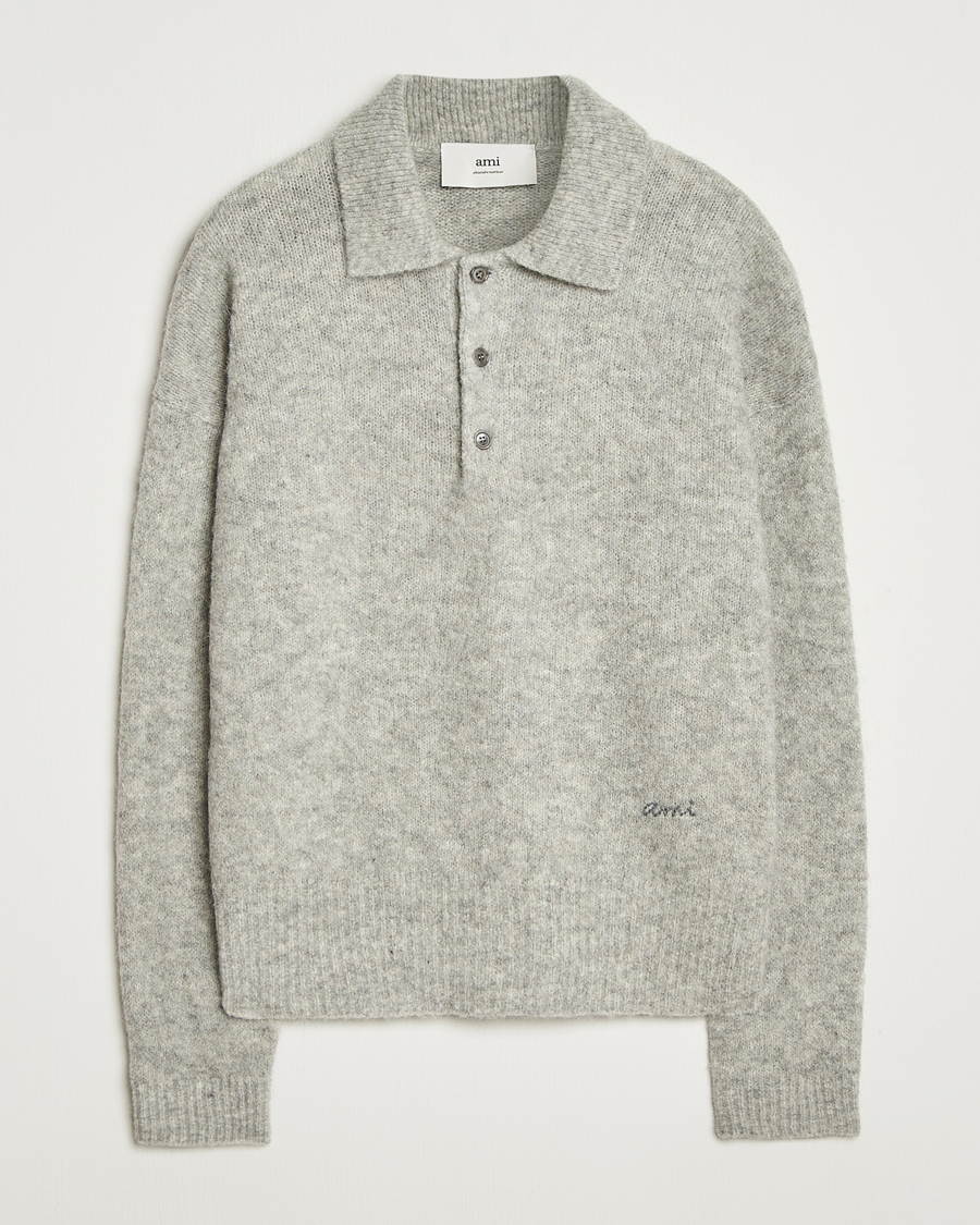 Herre | Gensere | AMI | Signature Alpaca Knitted Polo Light Grey Melange