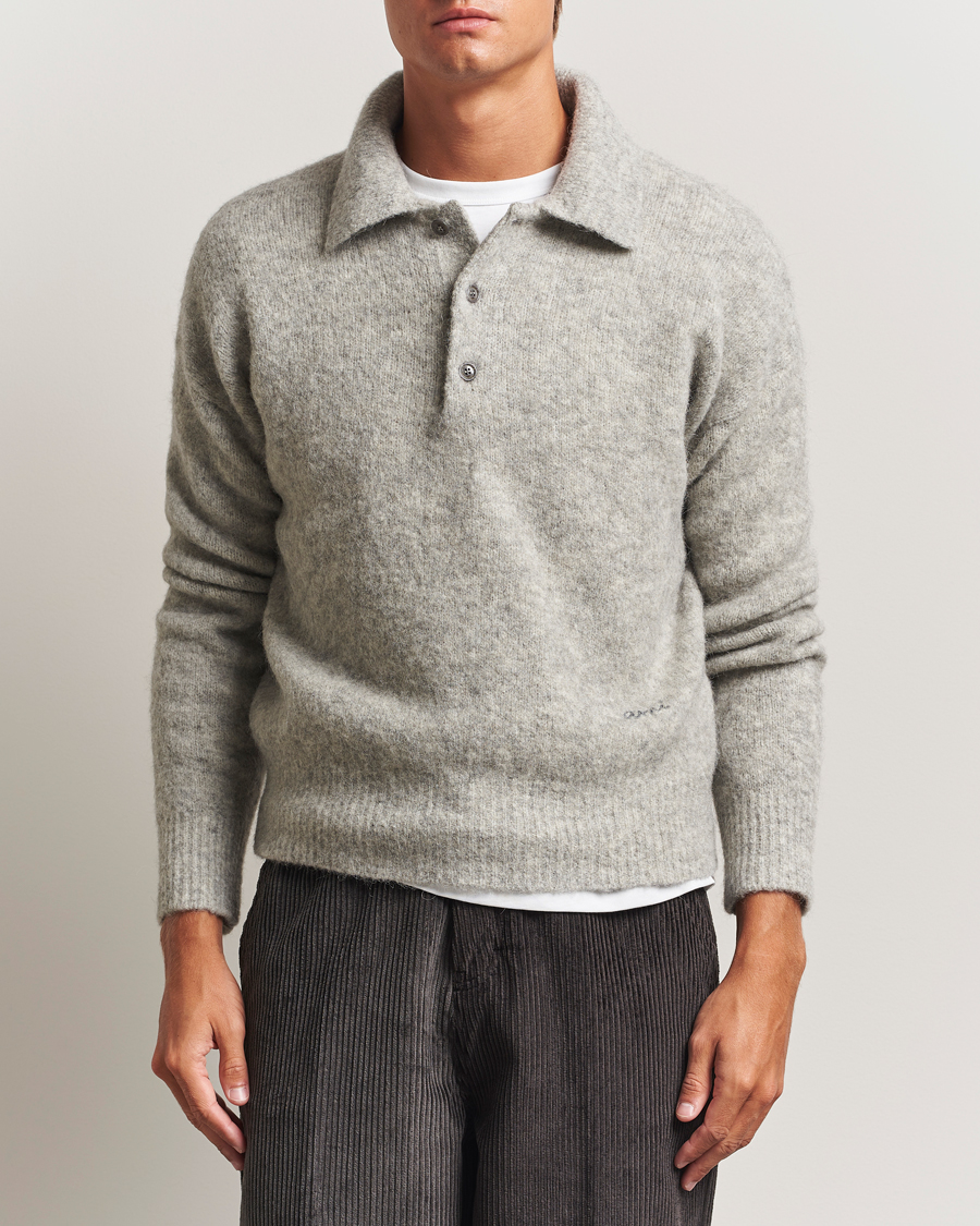 Herre | Gensere | AMI | Signature Alpaca Knitted Polo Light Grey Melange