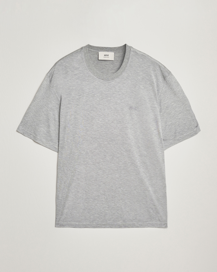 Herre | T-Shirts | AMI | Signature Logo Mercerized T-Shirt Light Grey Melange